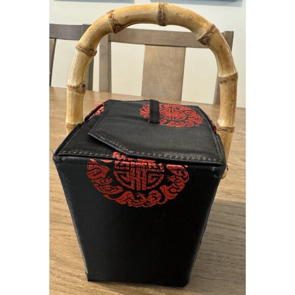 Tozai Handbags - Vintage Tozai Chinese Takeout Box Purse Black & Red Satin-Bamboo Top Handle